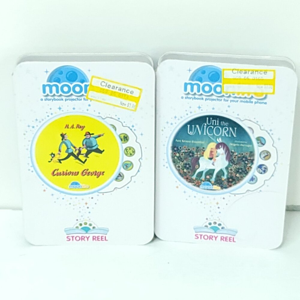 Lot of 2 Moonlite Storybook Story Reels Uni the Unicorn Curious George NEW